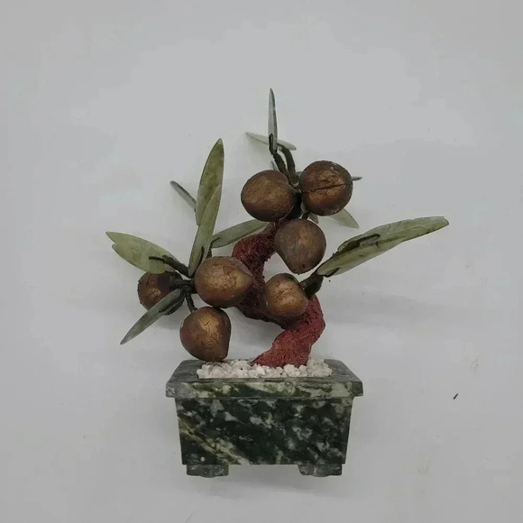Vintage Chinese Carved Gemstone Fruit Tree Quartz Jade Leaves Bonsai Lucky 7" - Picture 11 of 14